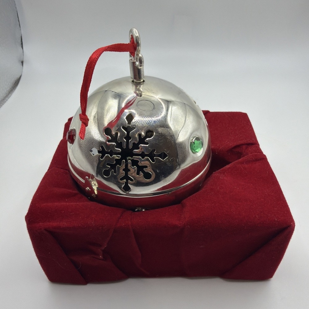 Musical Silver Plated Bell Ornament Christmas Memories 2002 Edition Silent Night